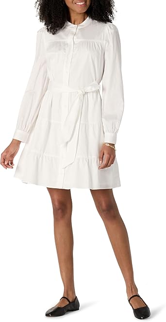Women's Regular-Fit Cotton Sateen Tiered Shirt Dress