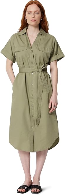 Women's Relaxed-Fit Short Sleeve Button-Down Dress with Belt
