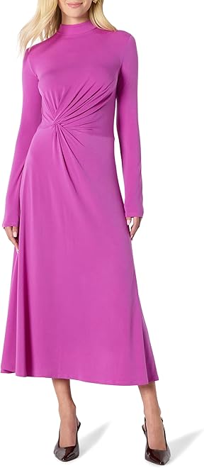 Women's Fit and Flare Long-Sleeved Short Maxi Dress