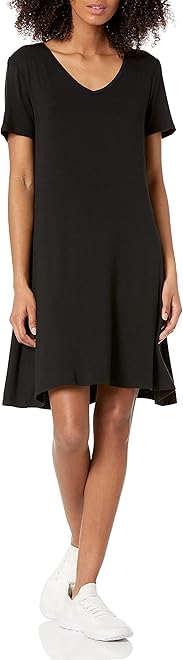 Women's Regular Short-Sleeve V-Neck Swing Dress
