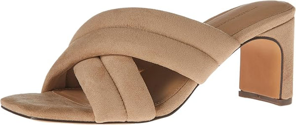 Women's Crossover Block Heeled Mules Sandal with Padded Straps and Memory Foam Insole