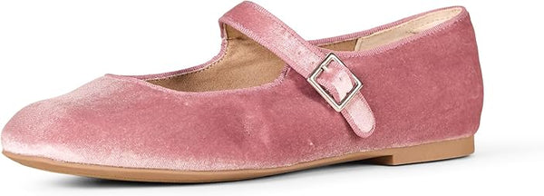 Women's Velvet Mary Jane Ballet Flat with Buckle Strap