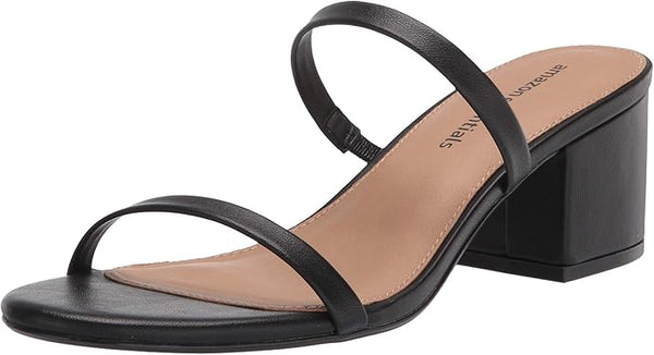 Women's Thin Two Strap Chunky Heeled Slide