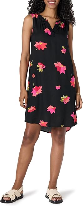 Women's Sleeveless Woven A-line V Neck Shift Dress