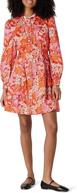 Women's Regular-Fit Cotton Sateen Tiered Shirt Dress