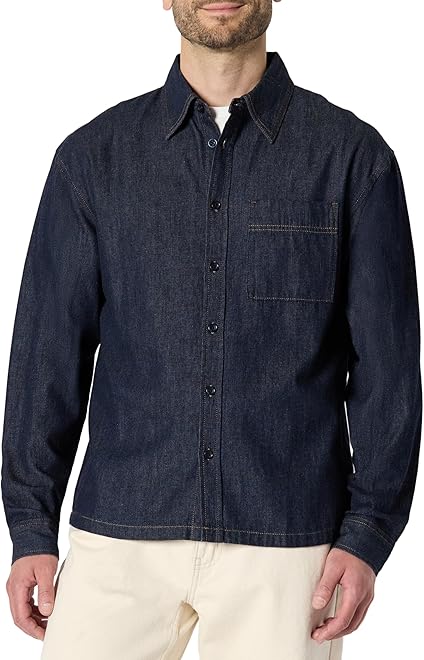 Men's Modern Oversized-Fit Denim Button-Down Shirt