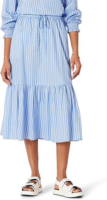Women's Mid-Rise A-line Cotton Sateen Tiered Midi Skirt (Top Sold Separately)